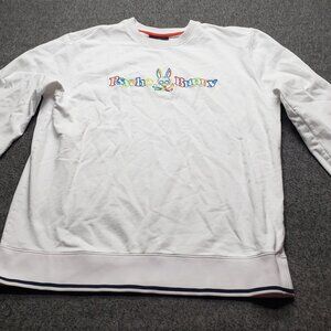 PSYCHO BUNNY MEN’s BARBON NEON GLOW SWEATSHIRT 100 WHITE Mens Sz 3XL